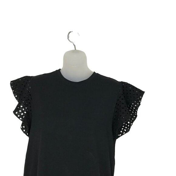 KARL Lagerfeld Black 95% Cotton With Netted Ruffle Sleeves Size S - Picture 3 of 7